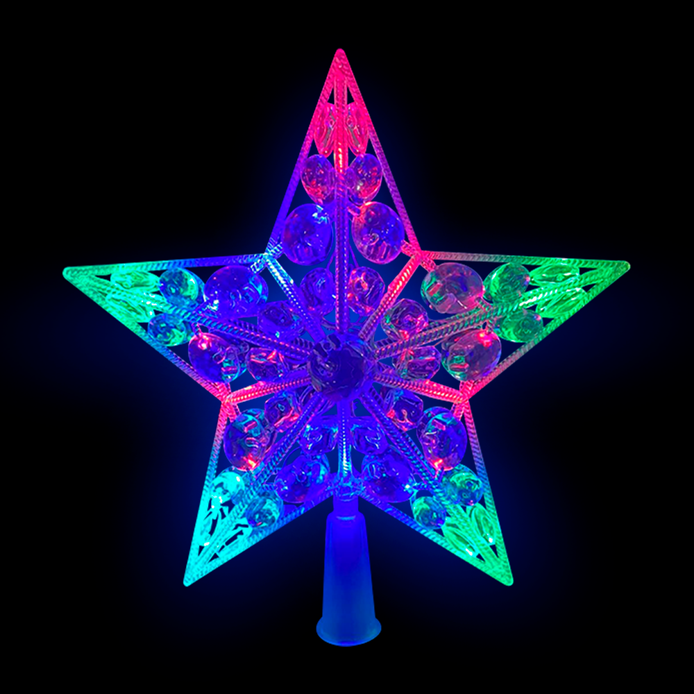Adorno Punta De Árbol Estrella Detalles Luz Led Multicolor Plástico Resistente Transparente