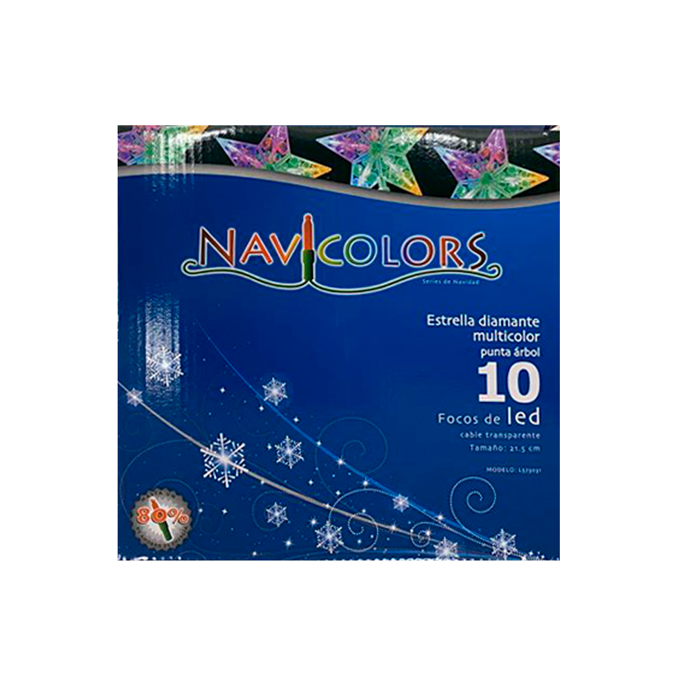 Adorno Punta De Árbol Estrella Detalles Luz Led Multicolor Plástico Resistente Transparente