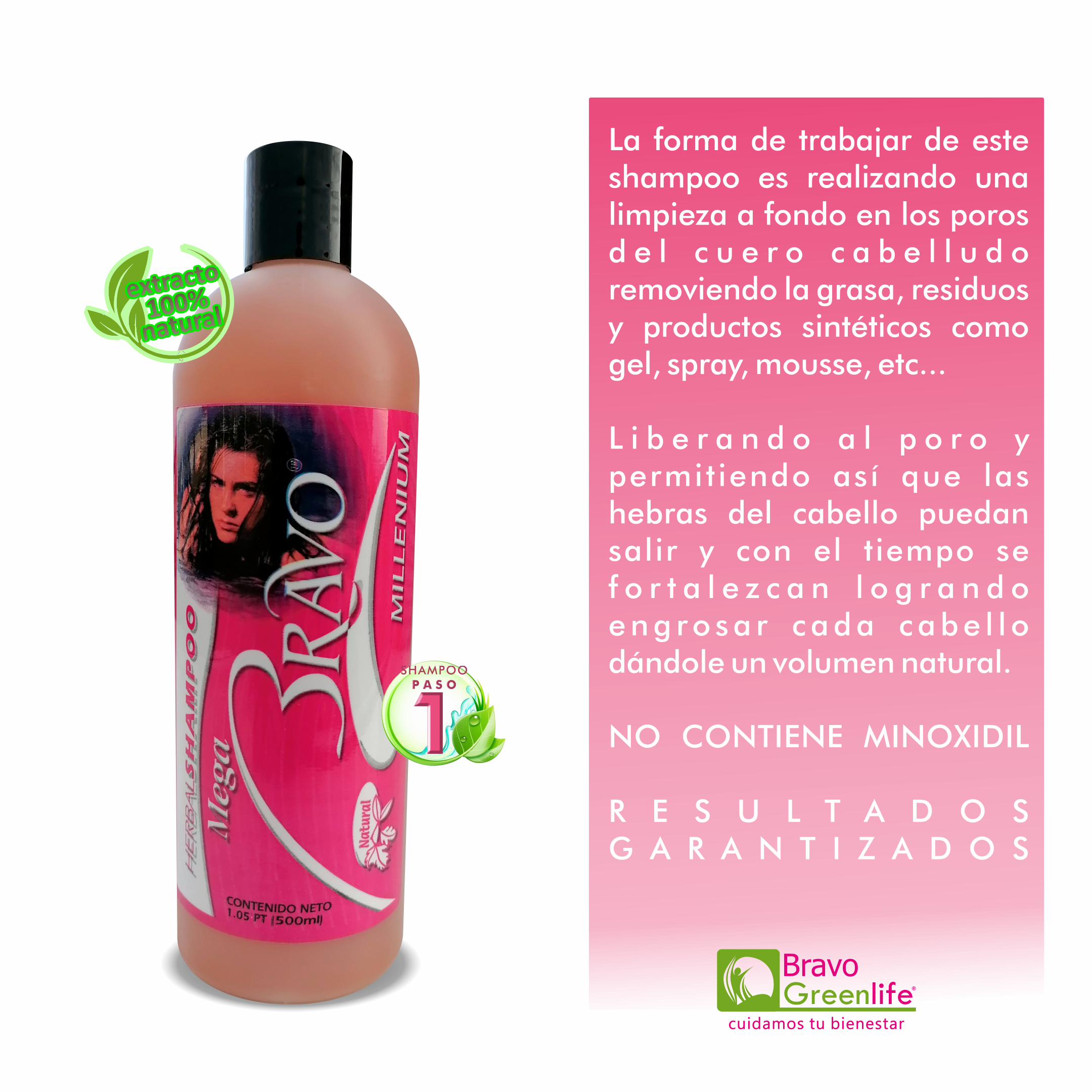 Shampoo de Sabila megaBravo® - Anticaída y Crecimiento - 500 ml