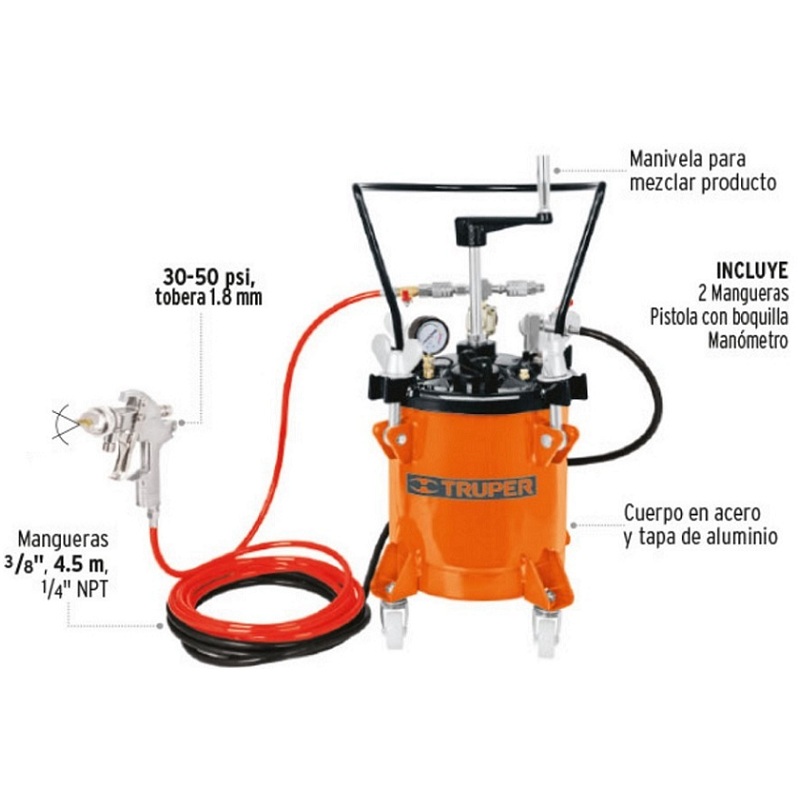 Tanque Compresor Para Pintar de 10 Litros Con Manguera y Pistola para Pintura esmaltes Barnices Selladores Aire Truper Industrial TANPI10