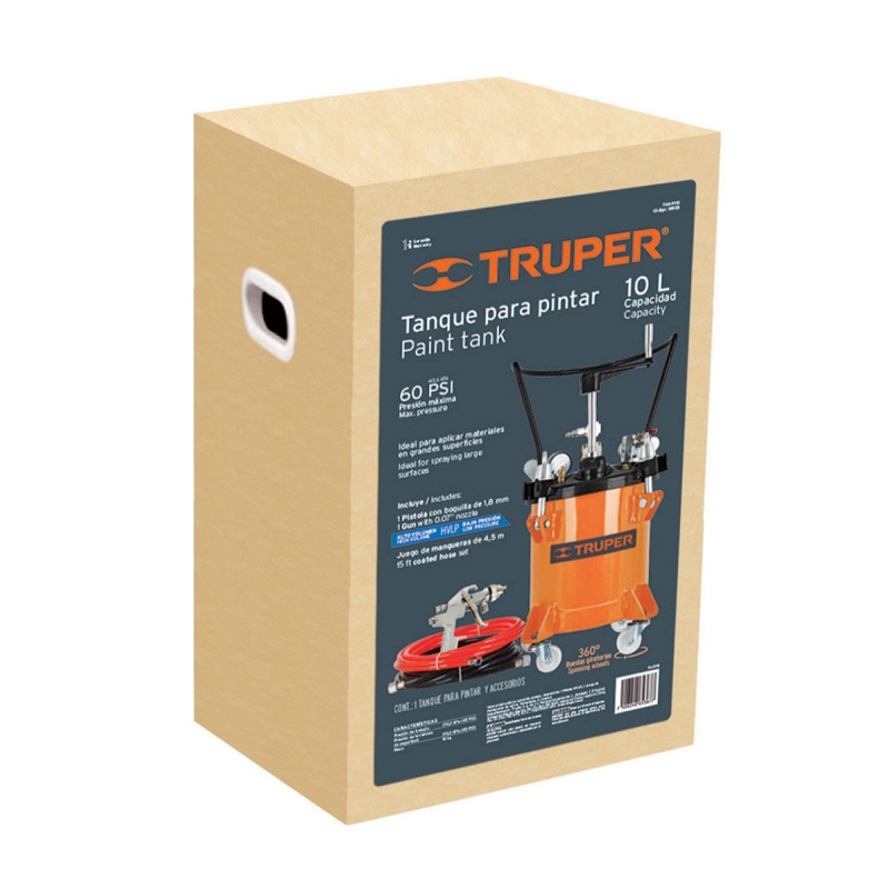 Tanque Compresor Para Pintar de 10 Litros Con Manguera y Pistola para Pintura esmaltes Barnices Selladores Aire Truper Industrial TANPI10