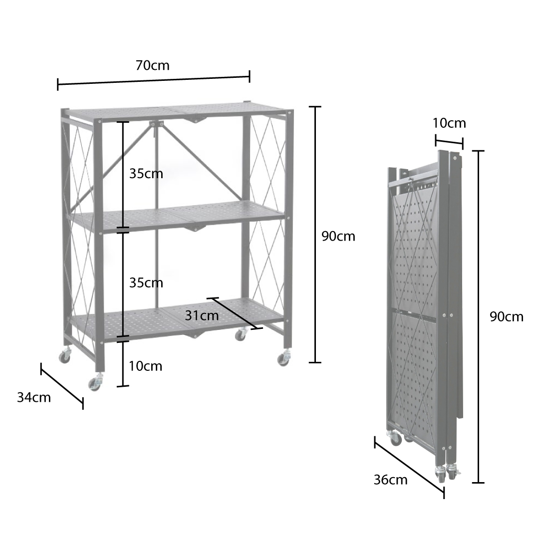  Estante Metalico Anaquel Plegable Reforzado 3 Niveles para Almacenamiento 