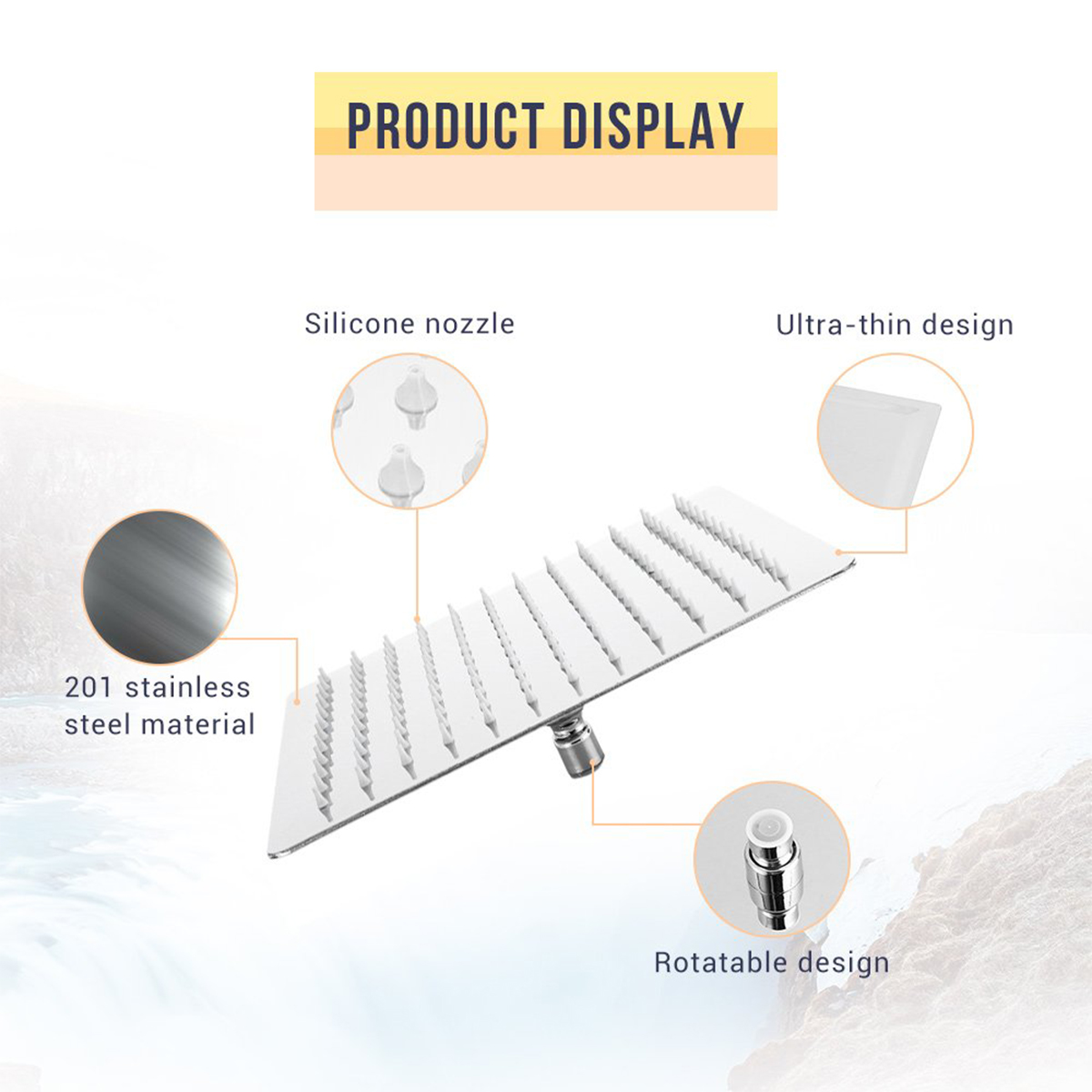 Regadera para Baño Gigante 30CM / 12 inch, Cuadrada de Acero Inoxidable Ducha de Lluvia E&N