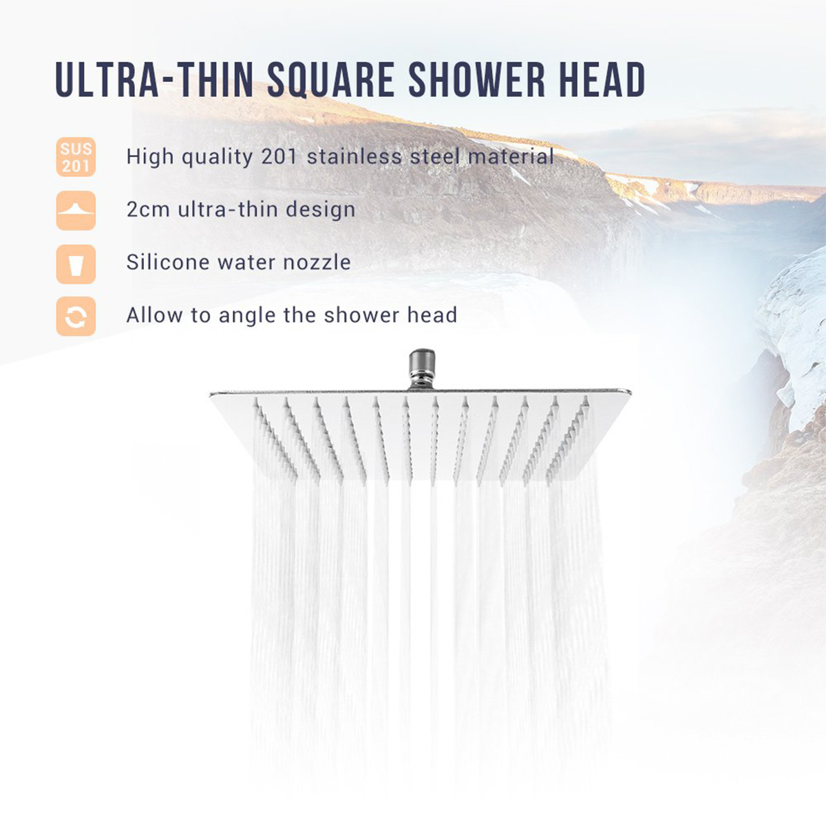 Regadera para Baño Gigante 30CM / 12 inch, Cuadrada de Acero Inoxidable Ducha de Lluvia E&N