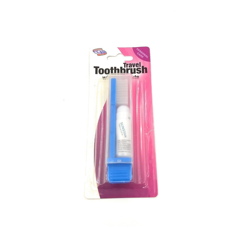 Cepillo D Dientes Azul Y Pasta Dental Para Viaje En Blister