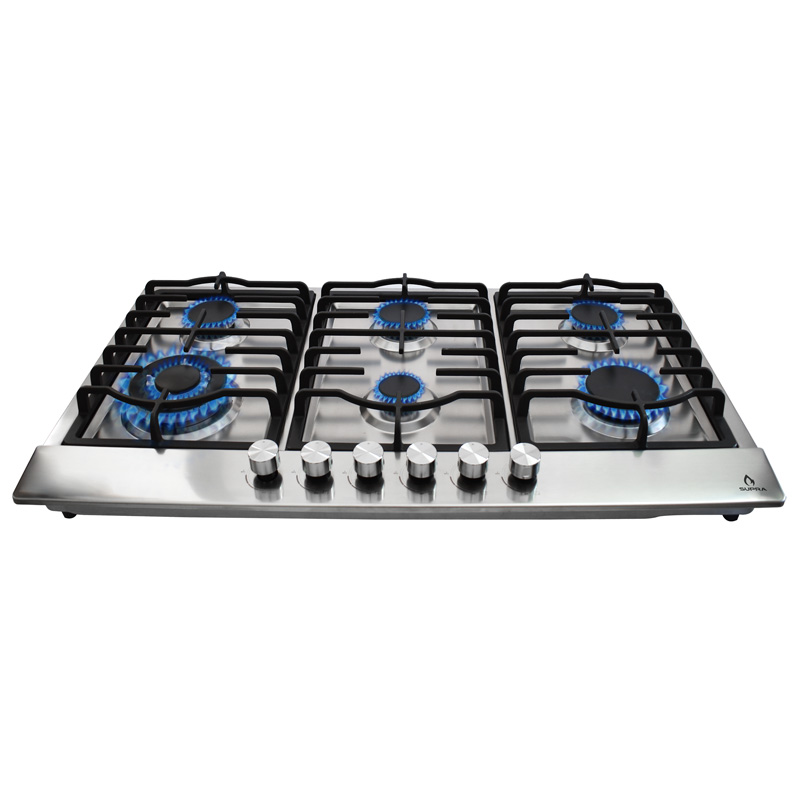 Combo parrilla a gas de 6 quemadores y campana extractora de pared tipo T de 90cm SUPRA PIOMANTE ambas de acero inoxidable