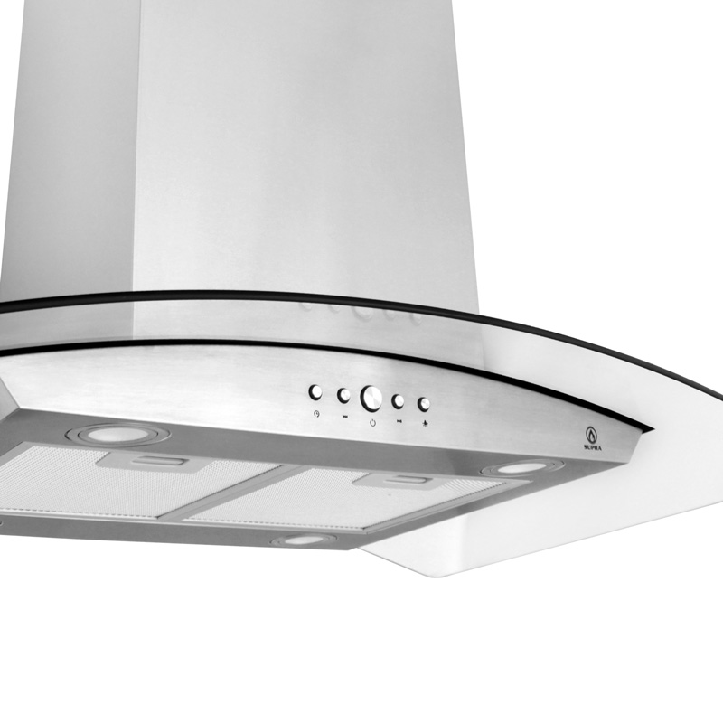 Combo parrilla para gas de 6 quemadores y campana para isla de 90 cm SUPRA VOLTERRA ambas de acero inoxidable