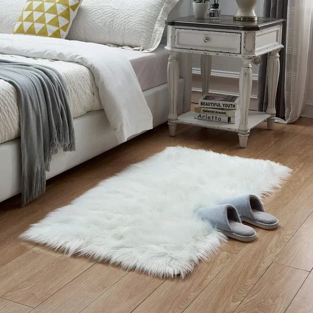 Alfombra moderna 300 x 400 cm poliéster algodón decorativa sala de estar  dormitorio blanco y gris Sibi