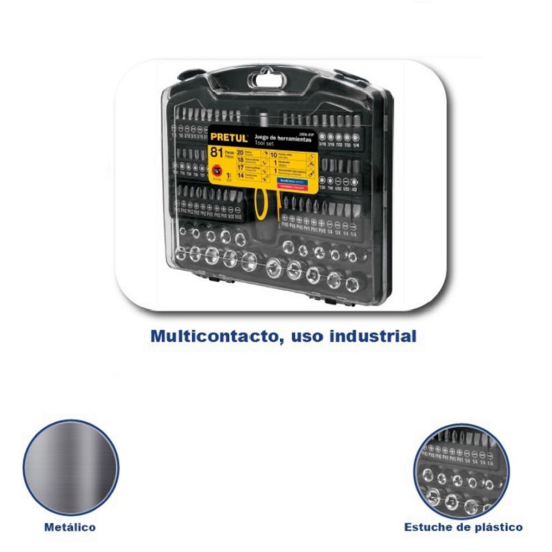 Juego de herramientas para mecánico, 81 piezas, dados-punas desarmador mecanica talleres con Estuche de Plástico JUDA-81P Pretul