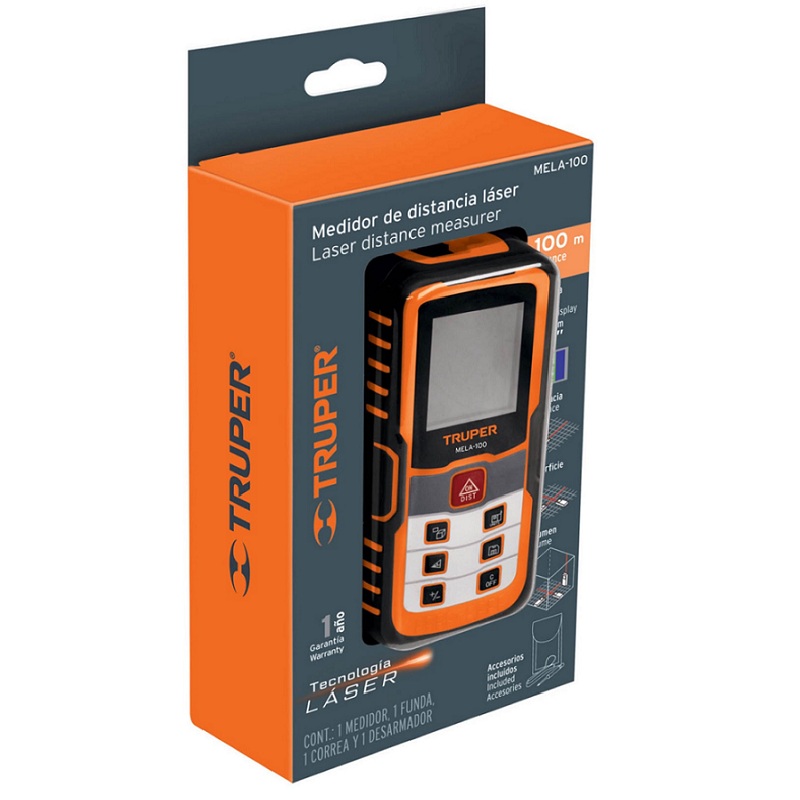 flexometro Medidor Lasér de Distancia ,100 m incluye Funda Topografía -Construcción-Ingeniería MELA-100 TRUPER