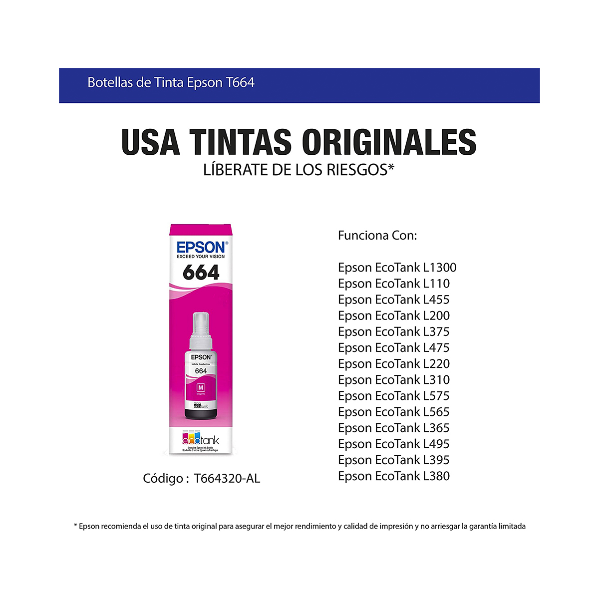 Blister De Tintas EcoTank Epson T664420-AL CST