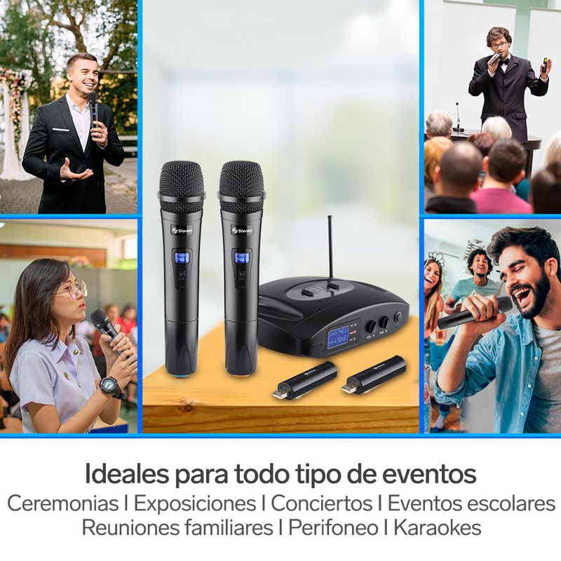 SIST 2 MICROFONOS INALAMBRICOS DE MANO U - WR-810 UHF - STEREN