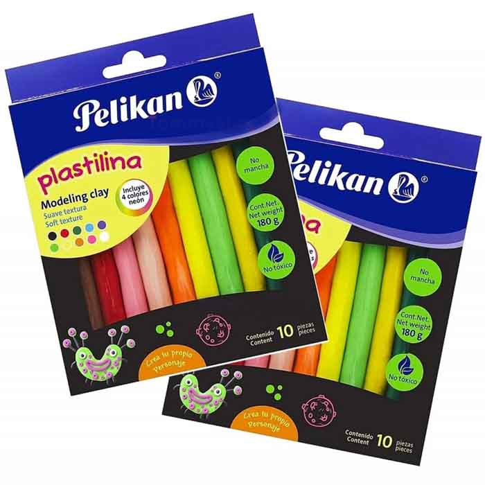 2 Cajas Plastilina Tiras Pelikan Colores +4 Neon No Toxico