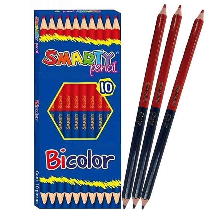 Colores Bicolor Rojo Azul Madera Caja C 10 Lapices Bicolores