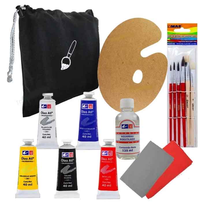 Regalo + Pintura Oleo Atl 5 Colores Primarios Pinceles Palet