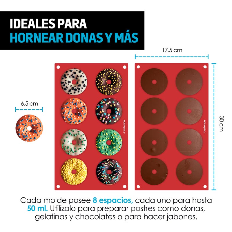 Moldes para Hornear Donas de Silicón Antiadherente 2 Piezas Redlemon