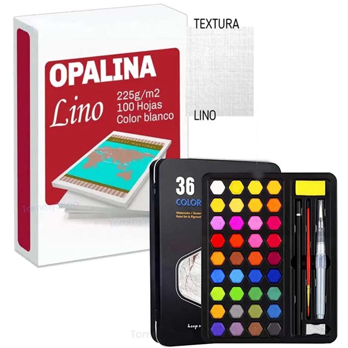 Estuche 36 Acuarelas Giorgione + Papel Grueso Lino P Pintar
