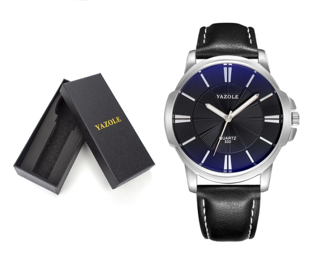 Reloj para Hombre con caja Elegante correa negra  casual negro Yazole 332