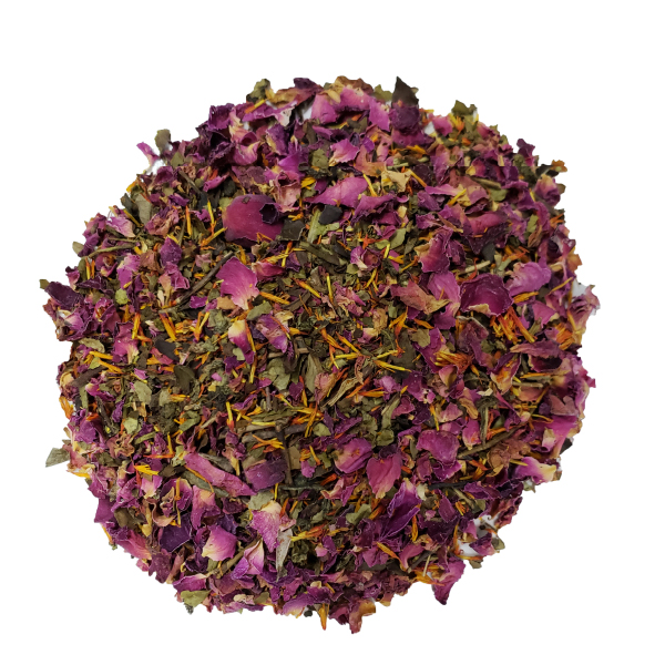 Alive Tea Infusión pétalos de rosa, té verde, vainilla y azafrán, especial para saborizar la segunda fermentación de kombucha o para disfrutarlo como infusión 150g