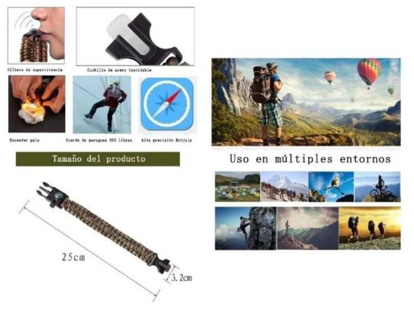 Pulsera Tactica Supervivencia Pedernal Paracord Brujula 5en1