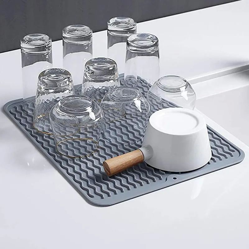 Tapete para secar platos vasos cucharas, Escurridor de trastes para cocina, Gris