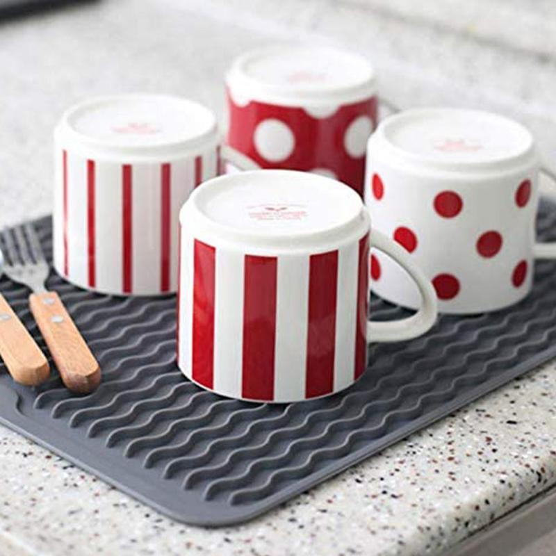 Tapete para secar platos vasos cucharas, Escurridor de trastes para cocina, Gris
