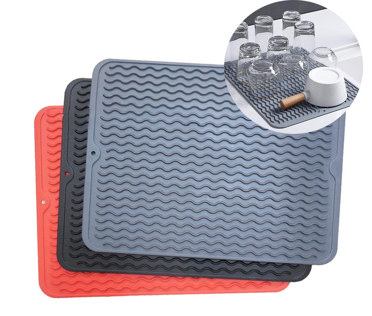 Tapete para secar platos vasos cucharas, Escurridor de trastes para cocina, Gris