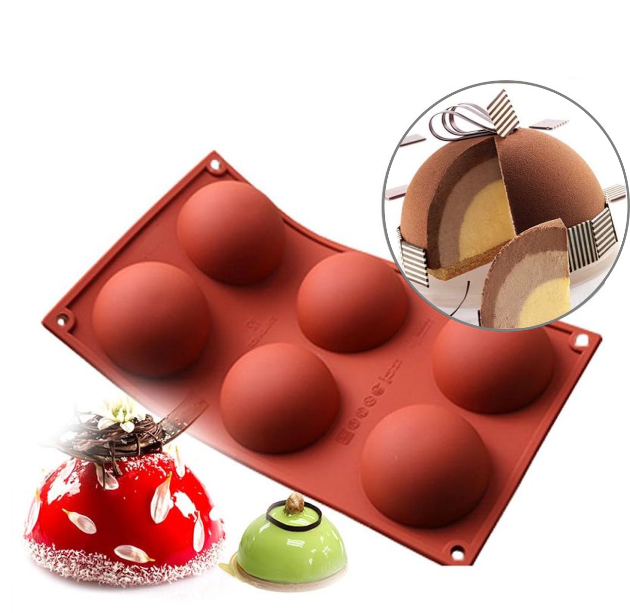 Molde de Silicón 6 cavidades media esfera para Chocobombas y Repostería