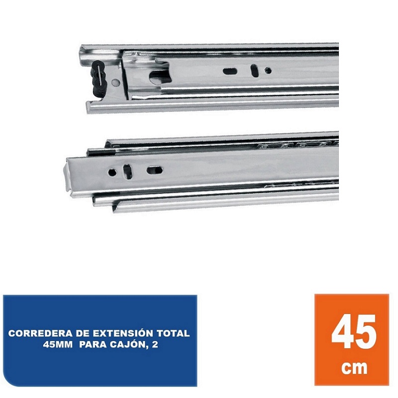Par de Correderas Para Cajon de extensión total de 45mm x 45cm Para escritorios Muebles y Armarios Hermex COR-445 