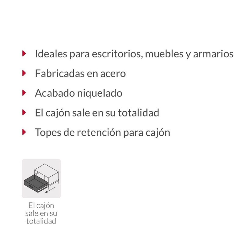 Par de Correderas Para Cajon de extensión total de 45mm x 45cm Para escritorios Muebles y Armarios Hermex COR-445 