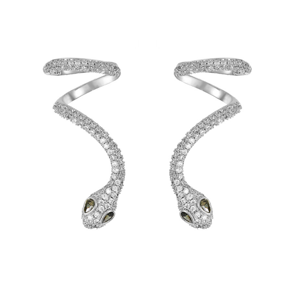 Cristal Amor - Aretes Serpiente Trepadores CUFF Con CRISTALES Oro 14k Lam