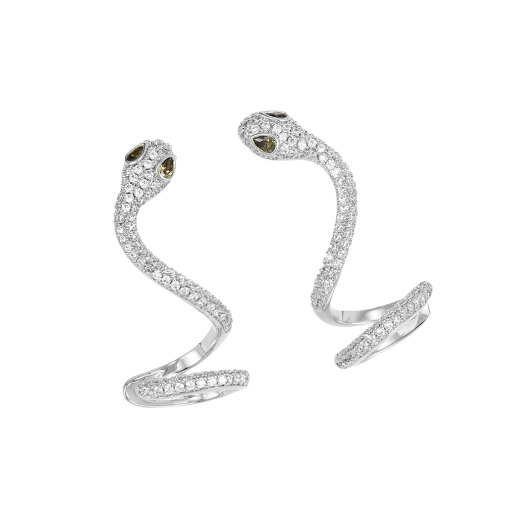 Cristal Amor - Aretes Serpiente Trepadores CUFF Con CRISTALES Oro 14k Lam