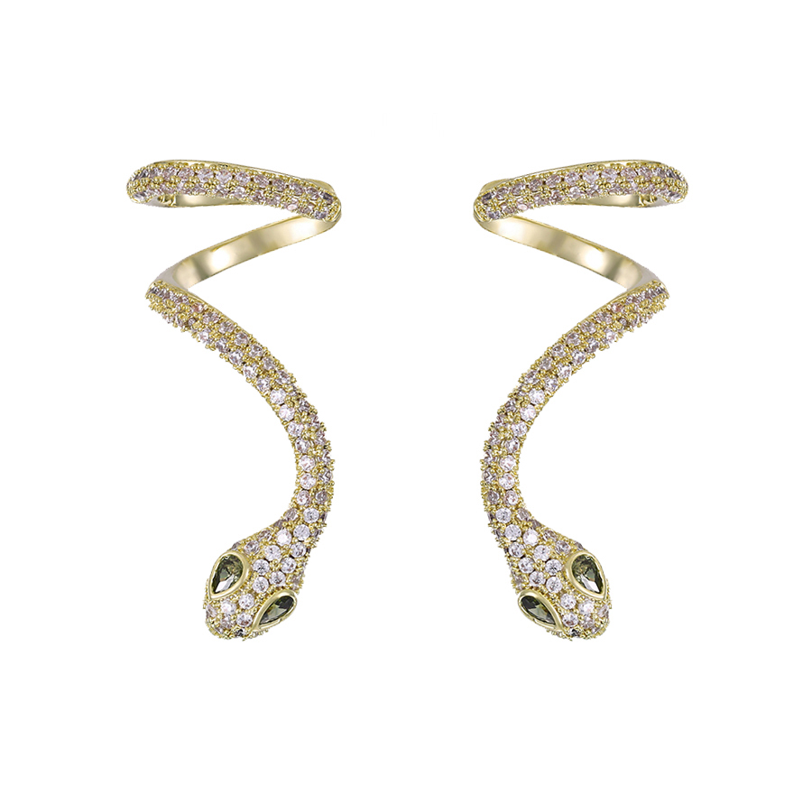 Cristal Amor - Aretes Serpiente Trepadores CUFF Con CRISTALES Oro 14k Lam