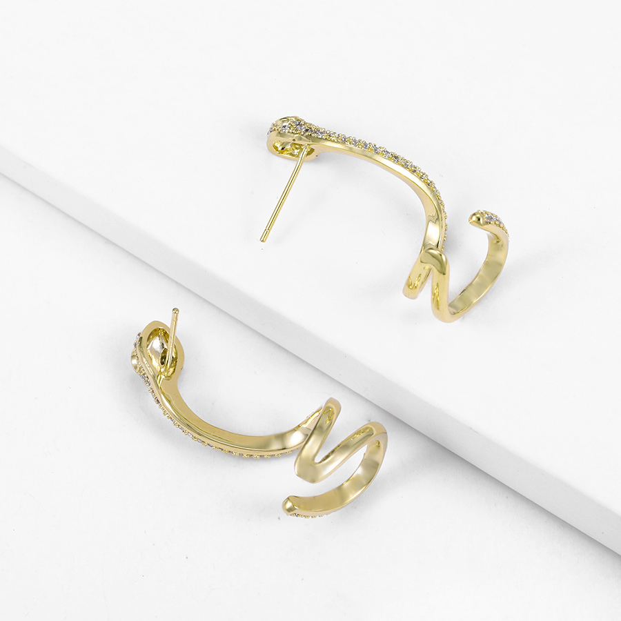 Cristal Amor - Aretes Serpiente Trepadores CUFF Con CRISTALES Oro 14k Lam