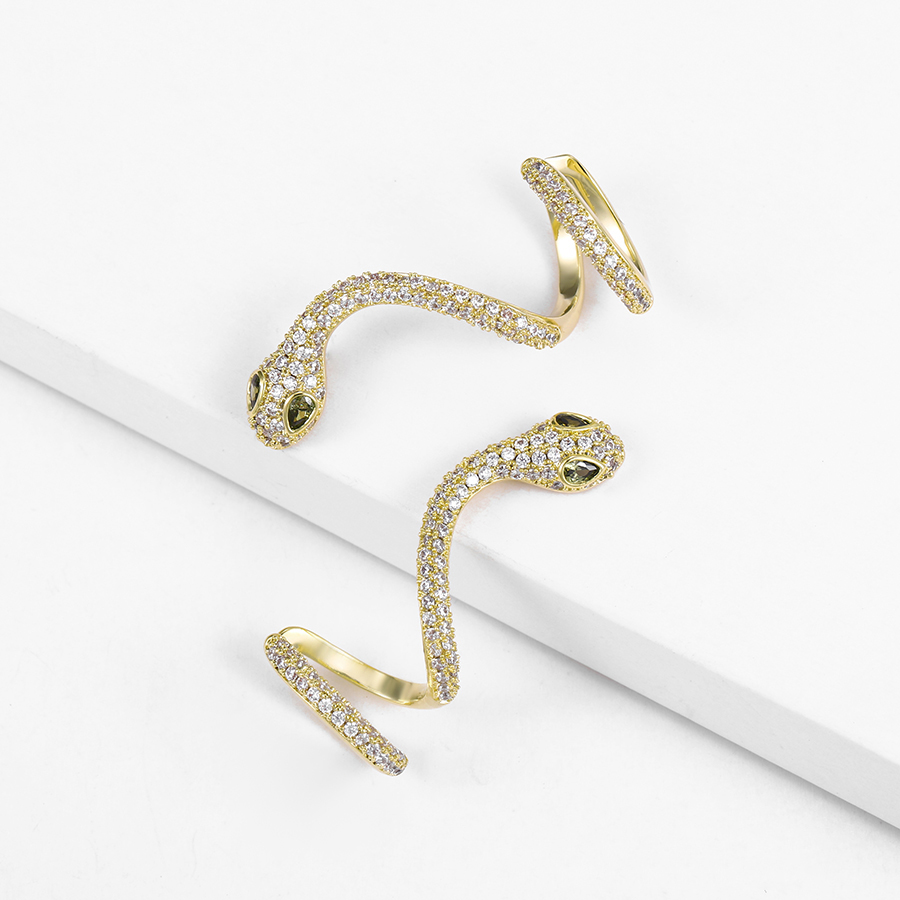 Cristal Amor - Aretes Serpiente Trepadores CUFF Con CRISTALES Oro 14k Lam
