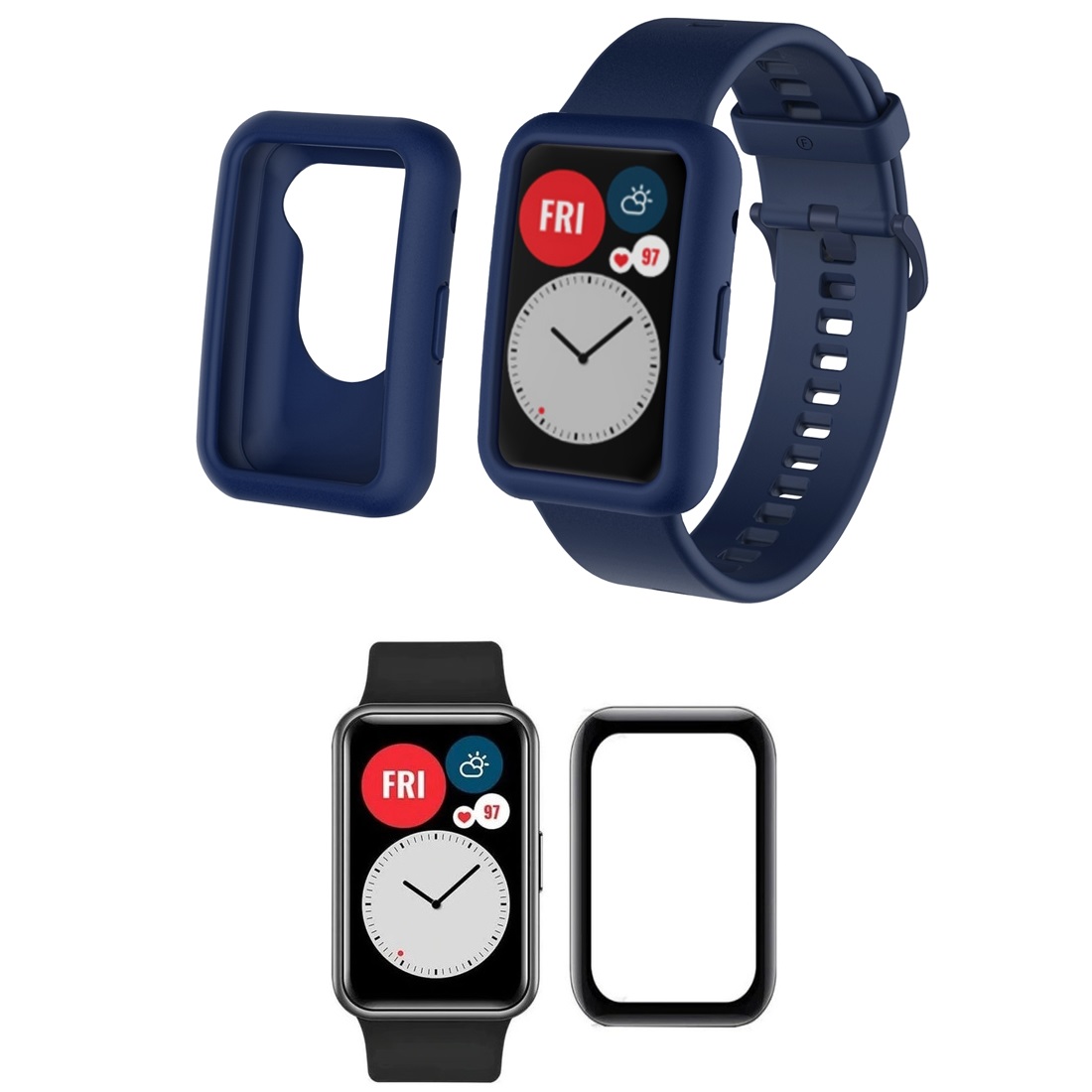 Pack Correa + Case + Mica Premium Para Huawei Watch Fit en Color Azul Marino
