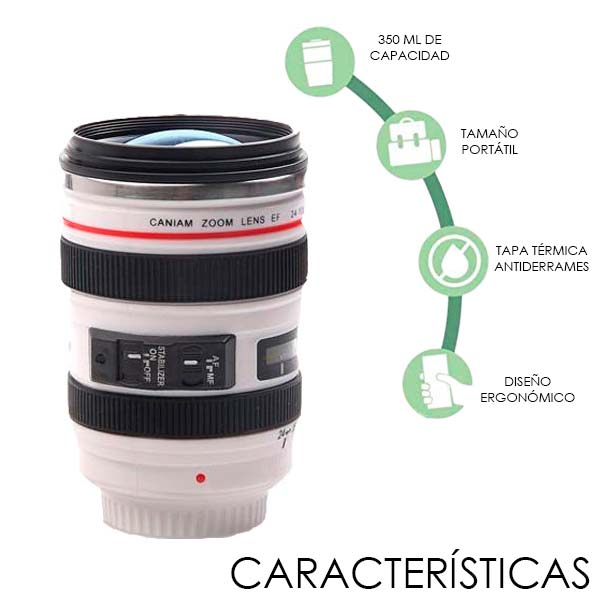 Termo Lente de Cámara Canon Metal para Viaje Café Té 