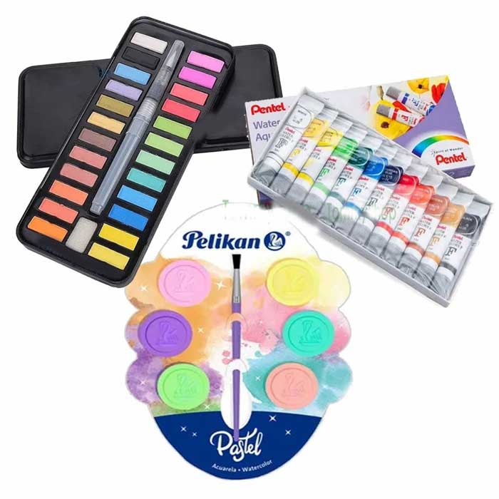 Kit Acuarelas Estuche C 24 + Pentel 12 + Pastel C 6 Pintura
