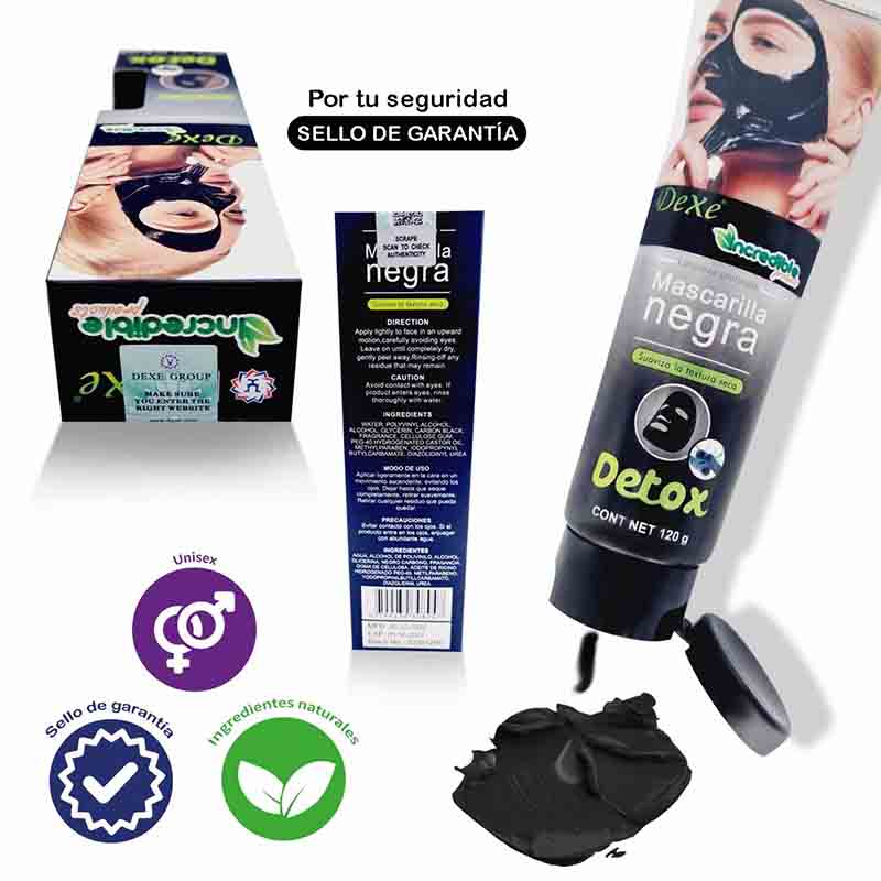 Mascarilla Peel-of Negra De Barro con Carbón Activado Puntos Negros En Tubo Dexe 120g.