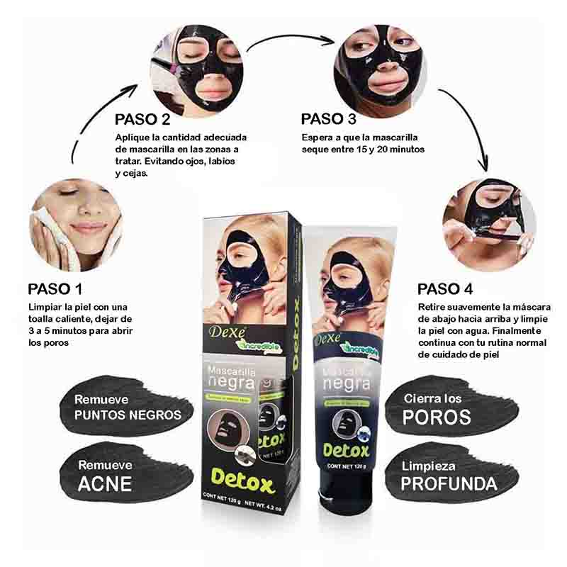 Mascarilla Peel-of Negra De Barro con Carbón Activado Puntos Negros En Tubo Dexe 120g.