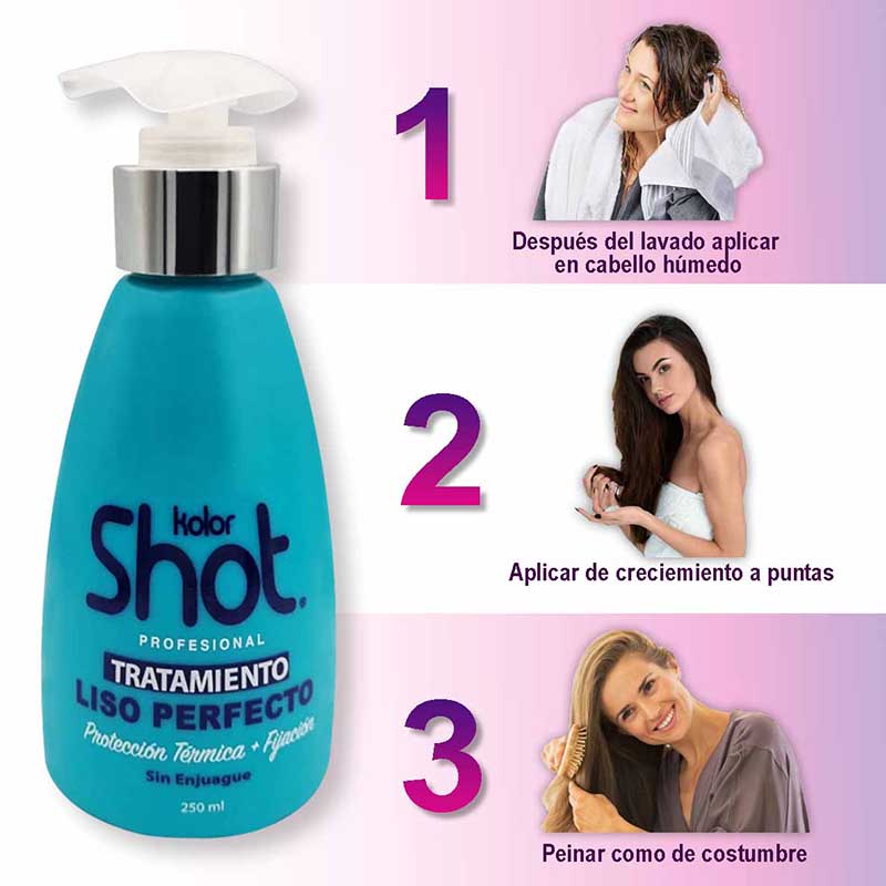 Tratamiento Liso Perfecto Protección Térmica con Keratina Kolor Shot Profesional 250 ml.