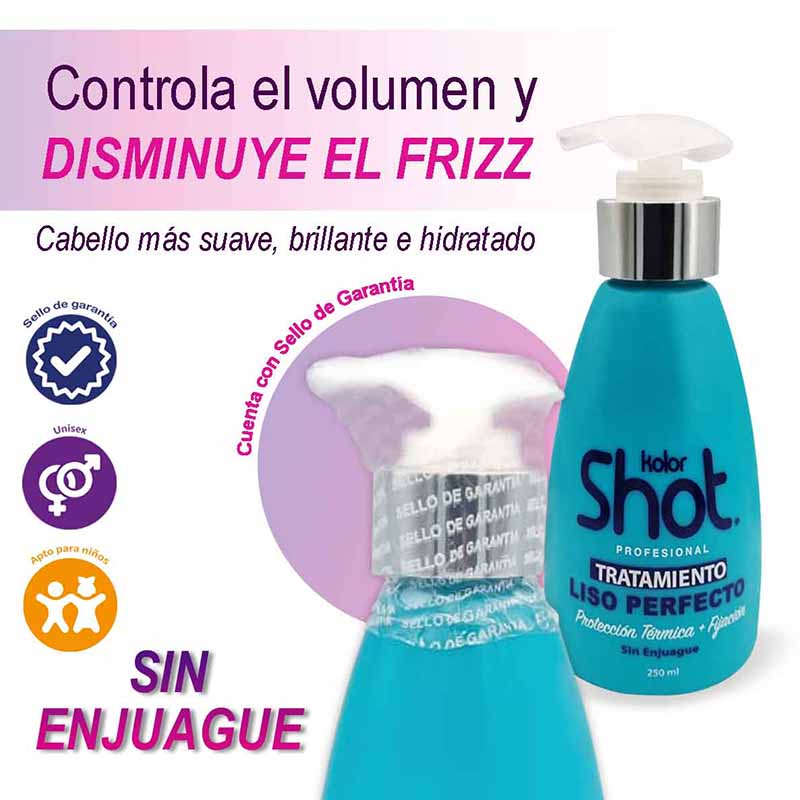 Tratamiento Liso Perfecto Protección Térmica con Keratina Kolor Shot Profesional 250 ml.