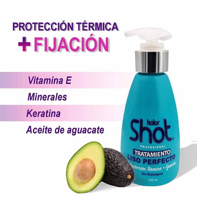 Tratamiento Liso Perfecto Protección Térmica con Keratina Kolor Shot Profesional 250 ml.