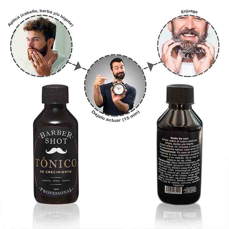 Tratamiento Bergamota Tónico para Crecimiento Barba Cabello Barber Shot 120ml.