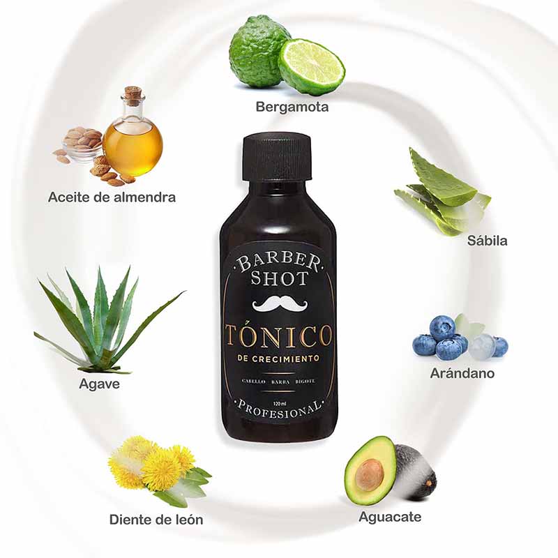 Tratamiento Bergamota Tónico para Crecimiento Barba Cabello Barber Shot 120ml.