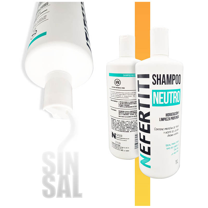 Shampoo Neutro sin Sal y Sin Parabenos Limpieza Profunda Nefertiti 1Lt.