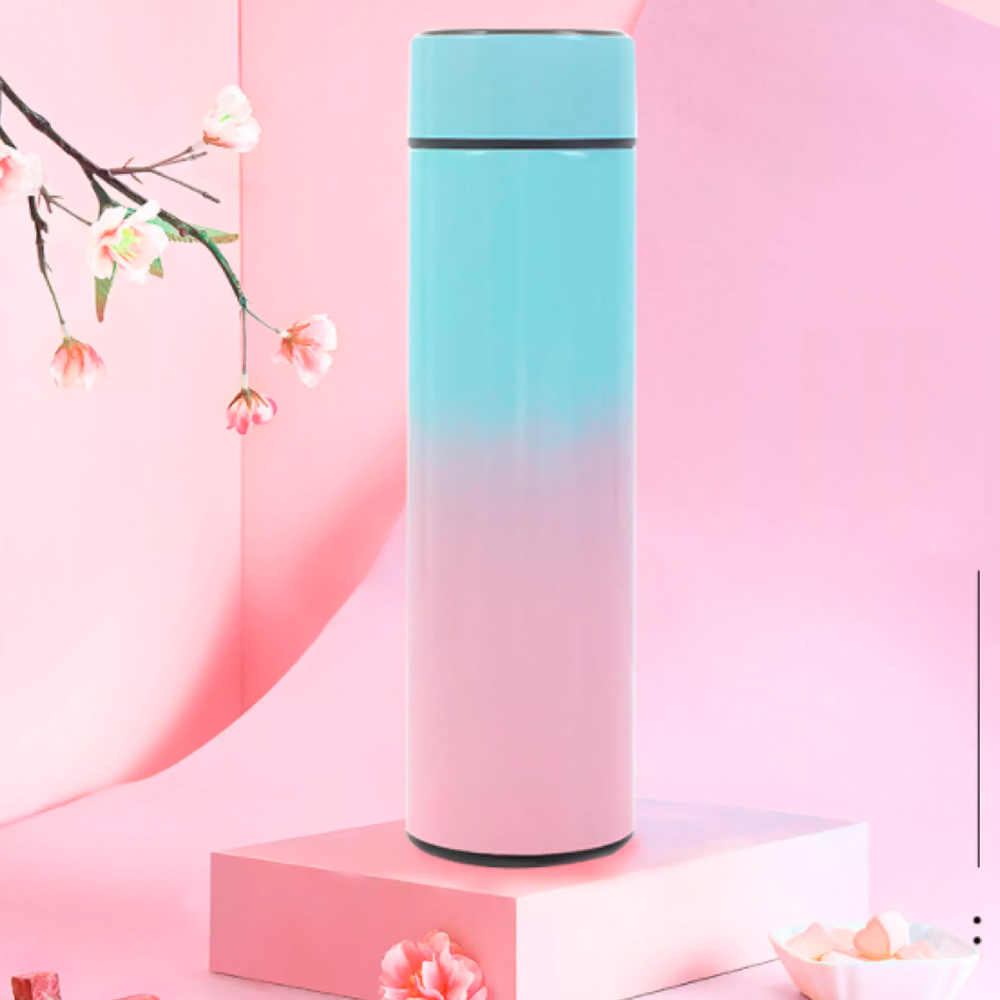 Termo Inteligente Botella Agua Vaso Térmico para Café y Bebidas Acero Inoxidable 500ml (Verde-Rosa)