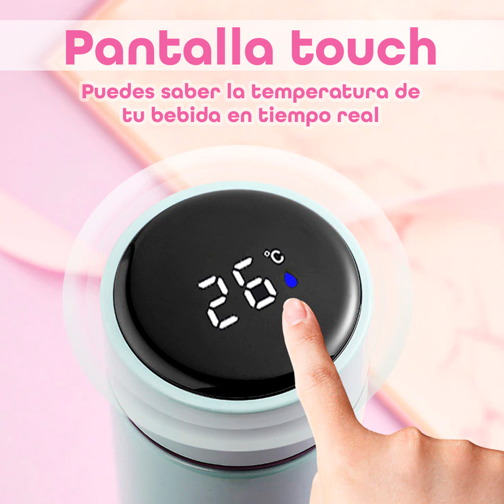 Termo Inteligente Botella Agua Vaso Térmico para Café y Bebidas Acero Inoxidable 500ml (Verde-Rosa)