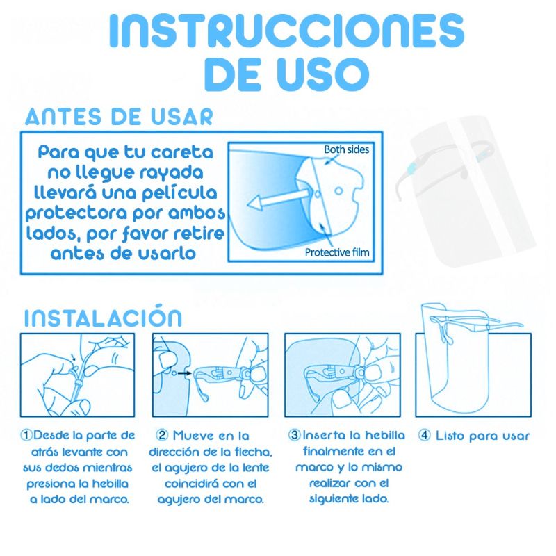 Paquete de 5 Caretas Faciales Protectoras de Ojos, Nariz y Boca con Cómoda Forma de Lentes, Totalmente Transparente