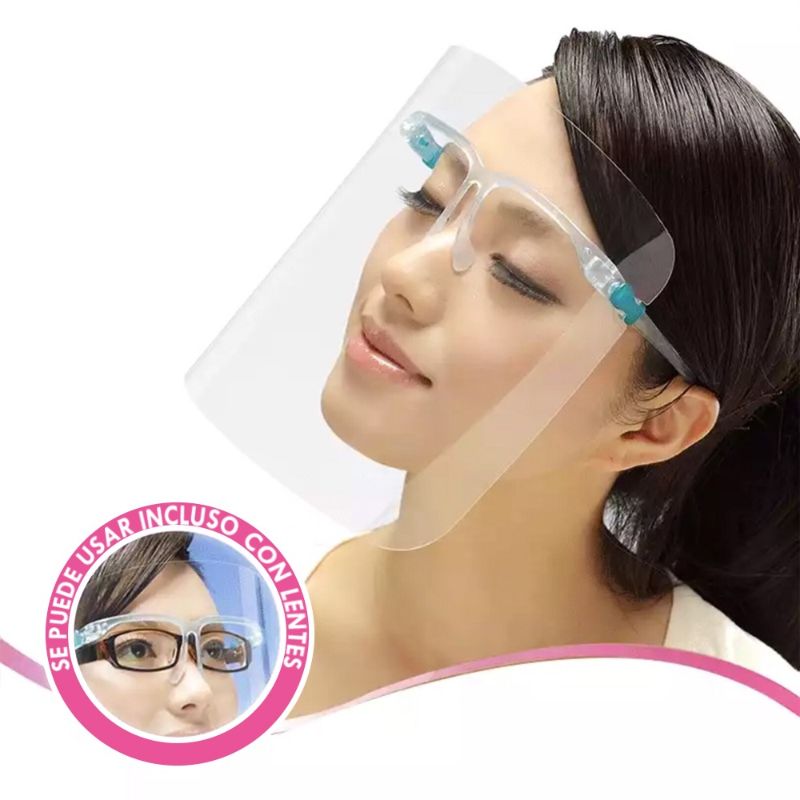 Paquete de 5 Caretas Faciales Protectoras de Ojos, Nariz y Boca con Cómoda Forma de Lentes, Totalmente Transparente